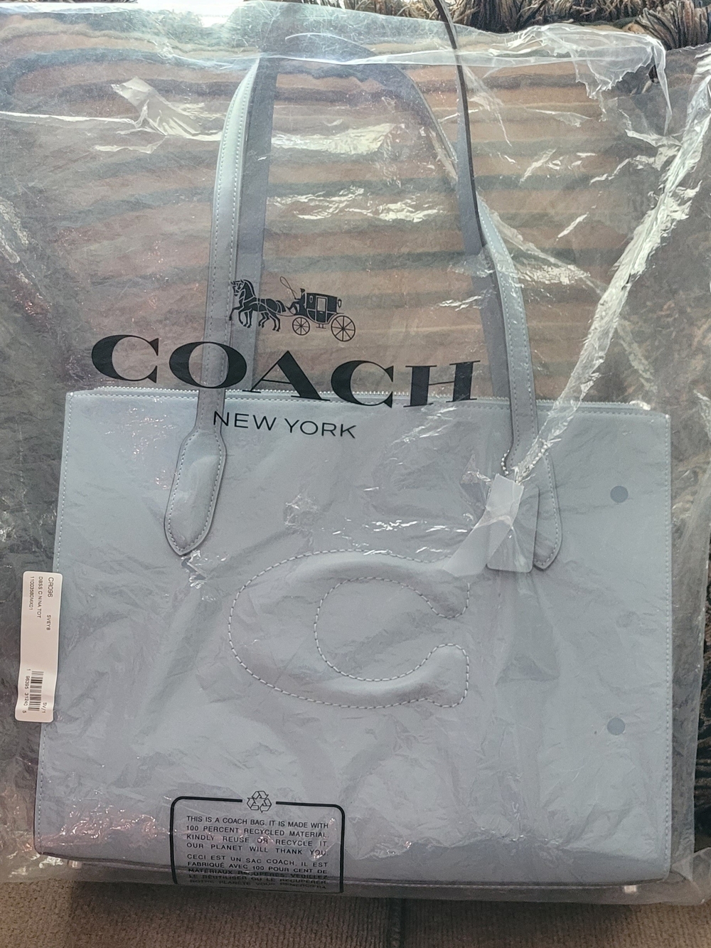 NWT Coach Nina Tote Bag Refined Leather Cornflower Blue Large Shoulder Bag CR096